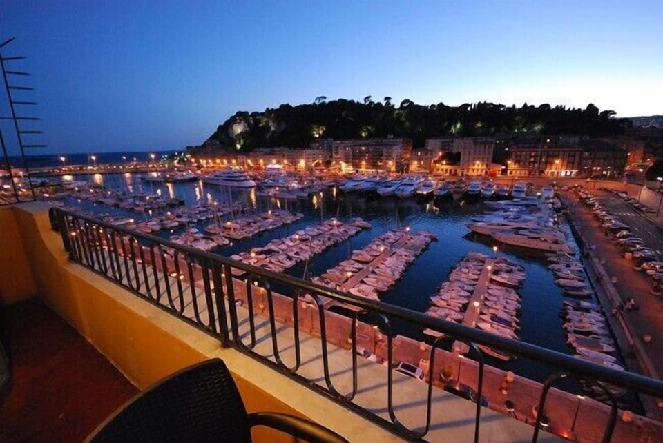 Port views at night from the lounge balcony