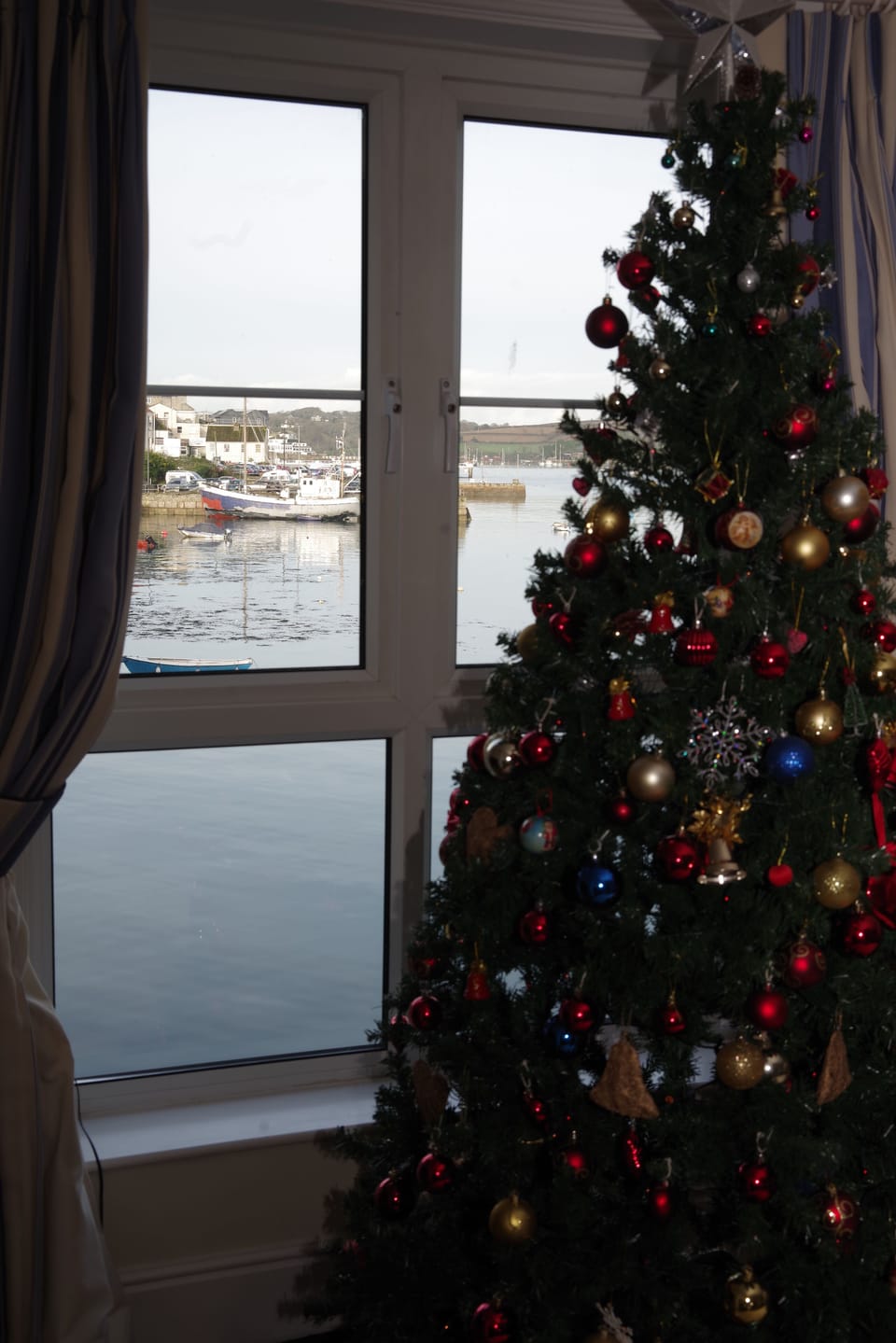 view from living room at Christmas
