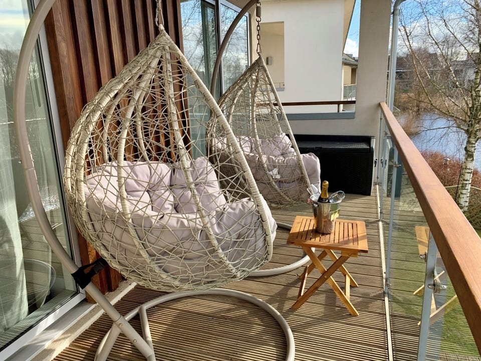 Relax in the egg chairs, perfect for sunset drinks