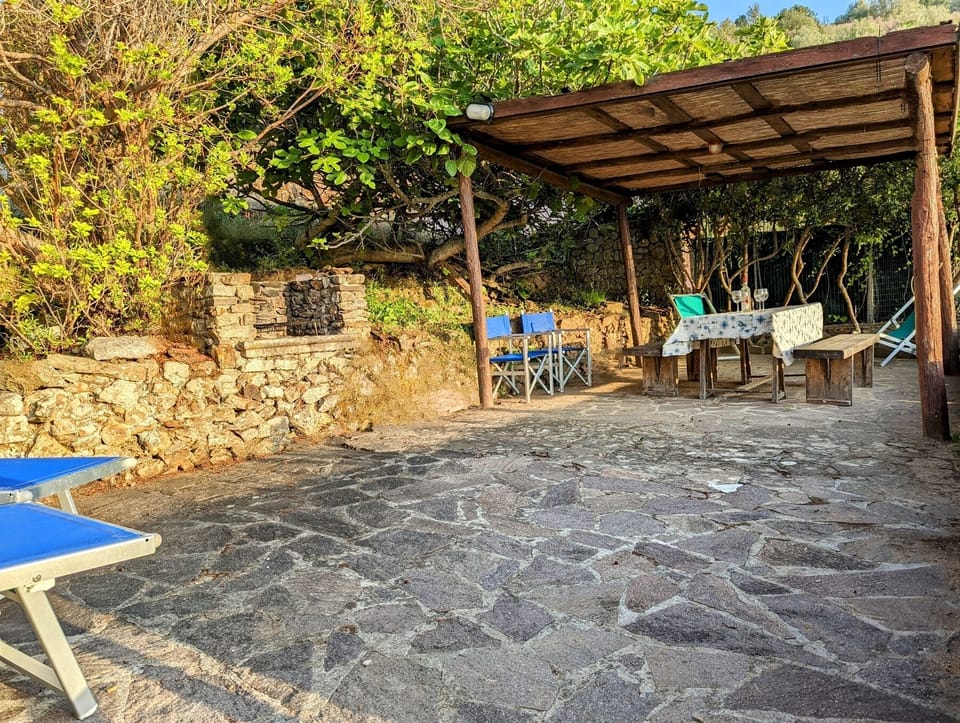 Lateral terrace with large stone barbecue