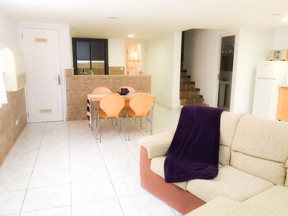 living and dining area in basement