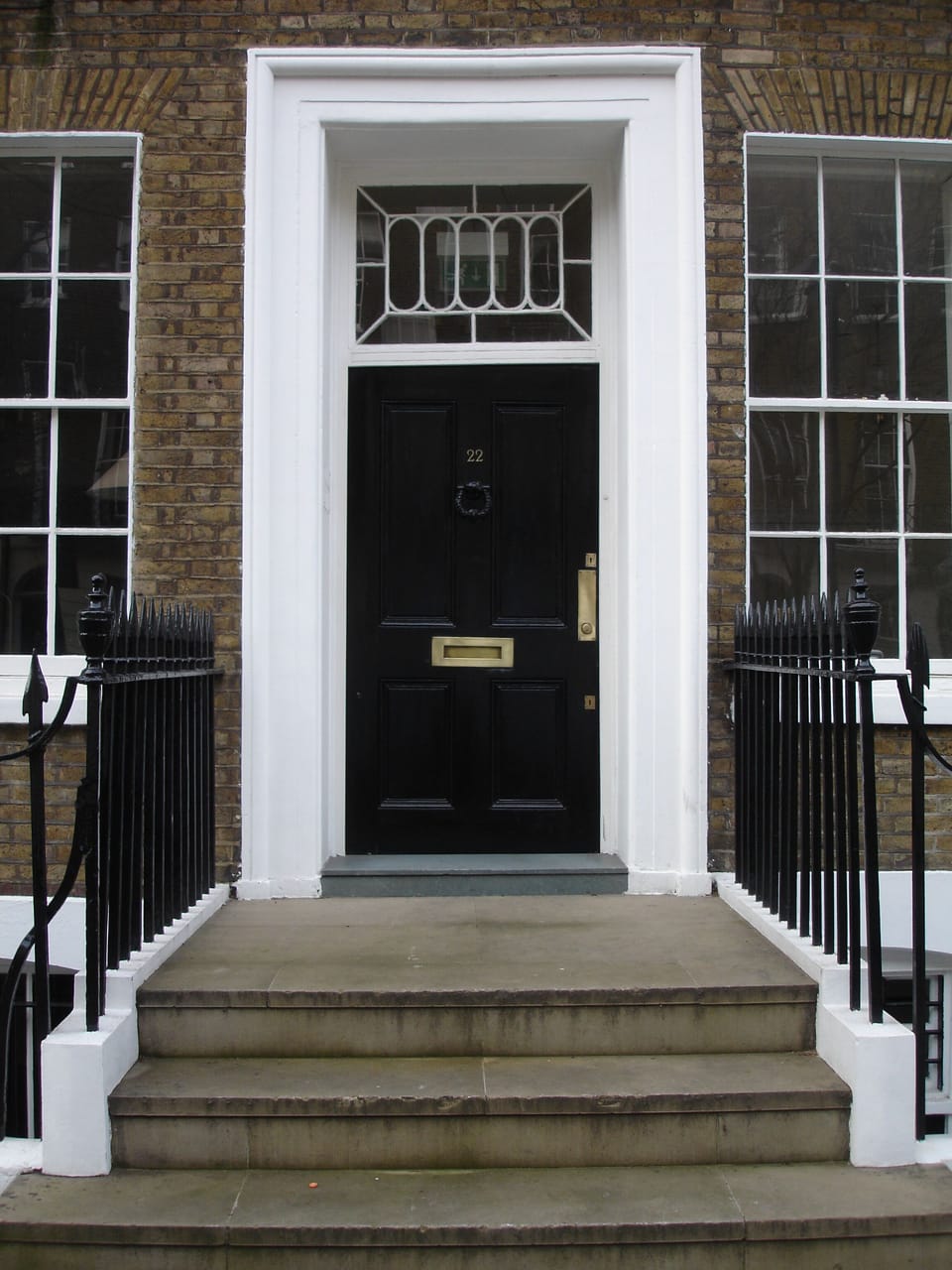Front door of the building in John St, Bloomsbury which was built in 1742.