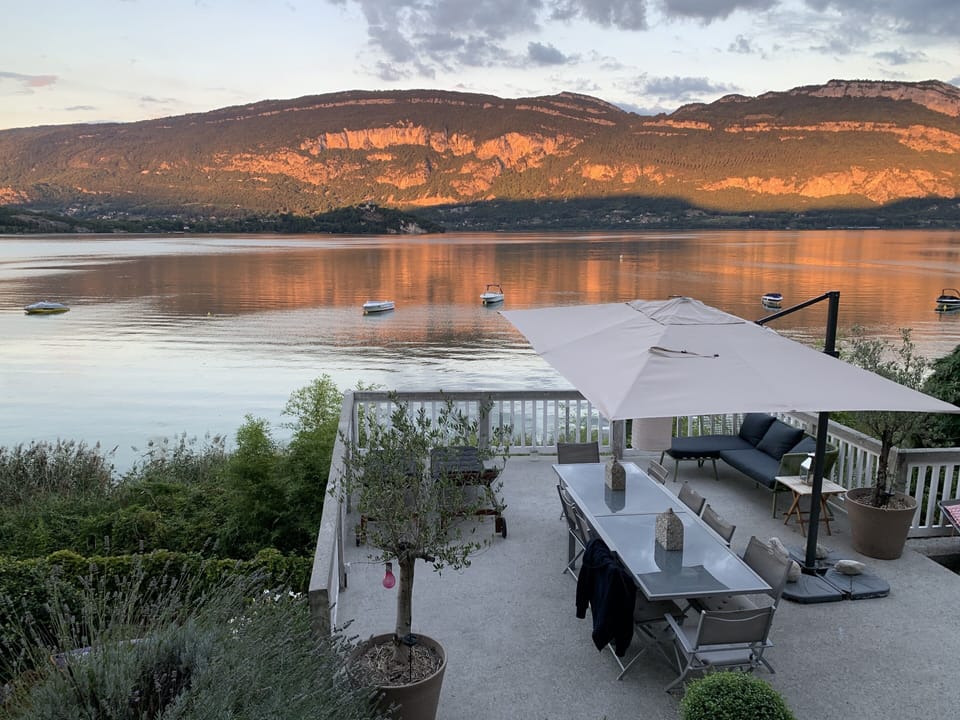 View of the lake and mountains from the terrace 