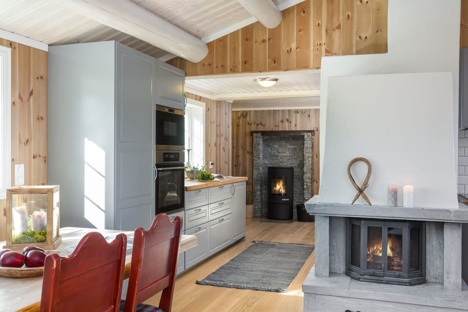 Kitchen and two fireplaces
 