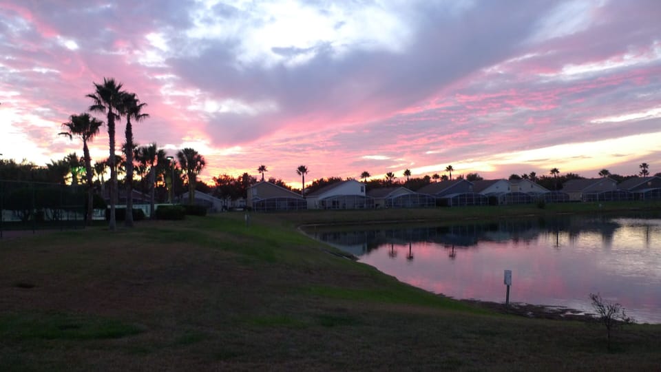 View from the pool at sunset