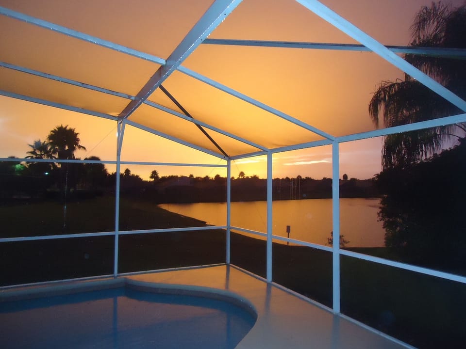 View from the pool at sunset