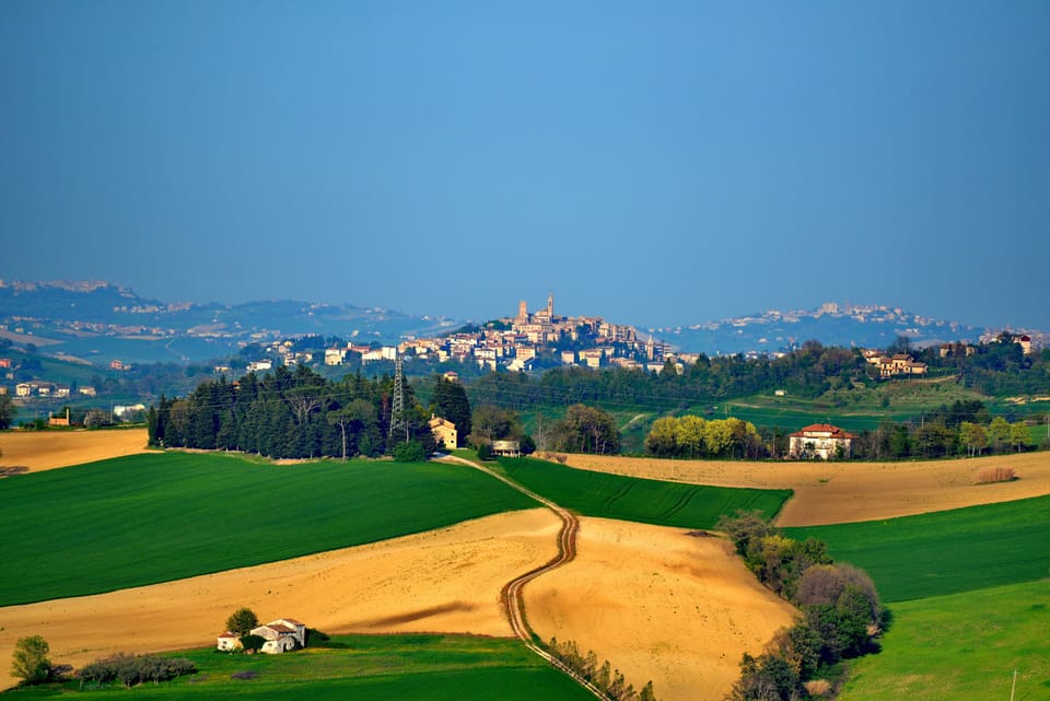 The view to Urbisaglia with Macerata in the background