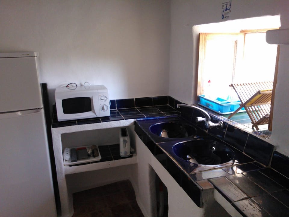Kitchen.  Microwave and fridge/freezer.