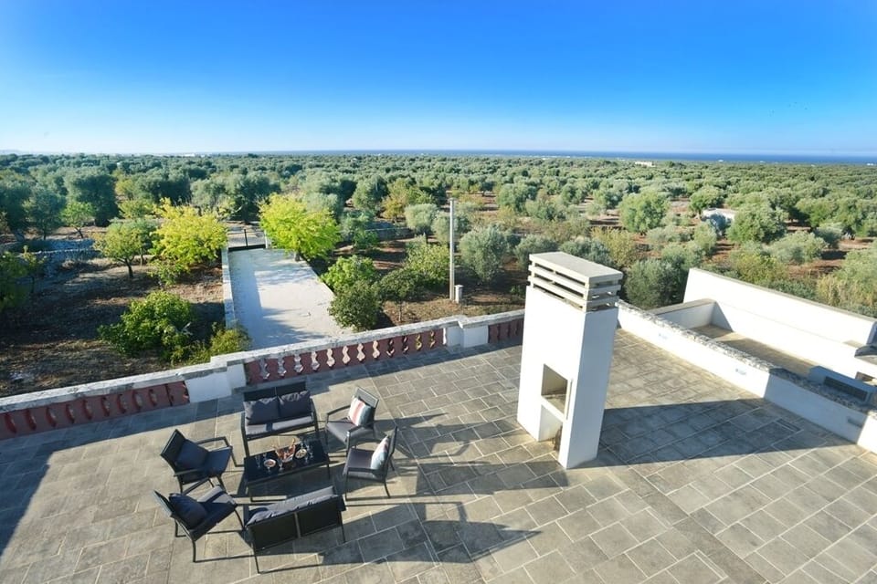 Enjoy the 360 degree panorama. The olives, sea and the town of Ostuni