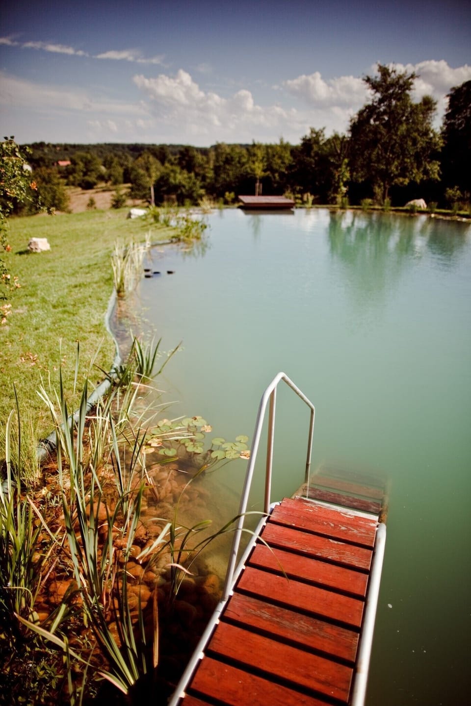 The swimming lake, with water that is constantly  circulated and cleaned