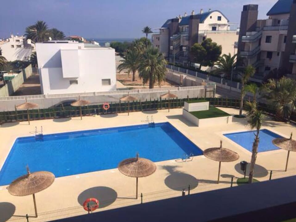 View of adult and baby pools from balcony.