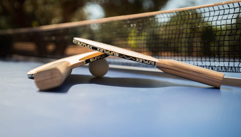 Outdoor table tennis and foosball to enjoy.