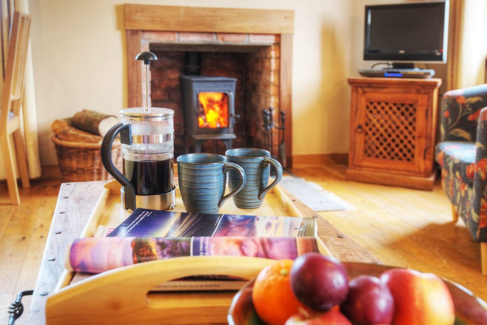 Relax in front of the log stove 