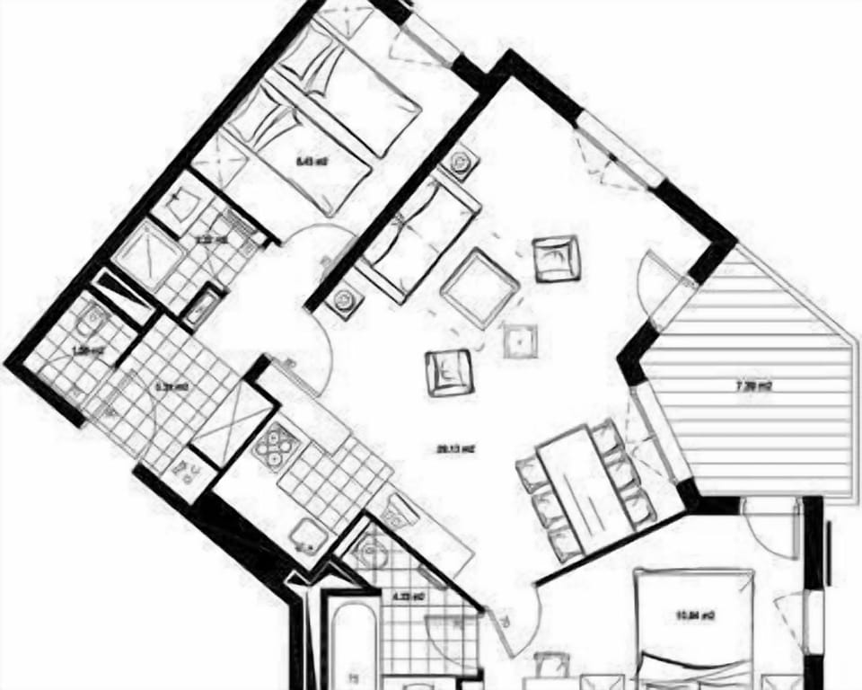 Floor plan (previous layout). New enlarged kitchen, walk-in shower en-suite