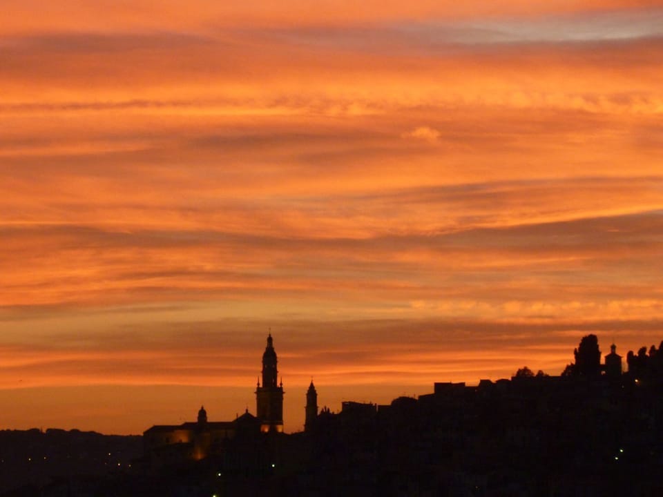Spectacular sunset over Menton Old Town. Taken from the apartment.