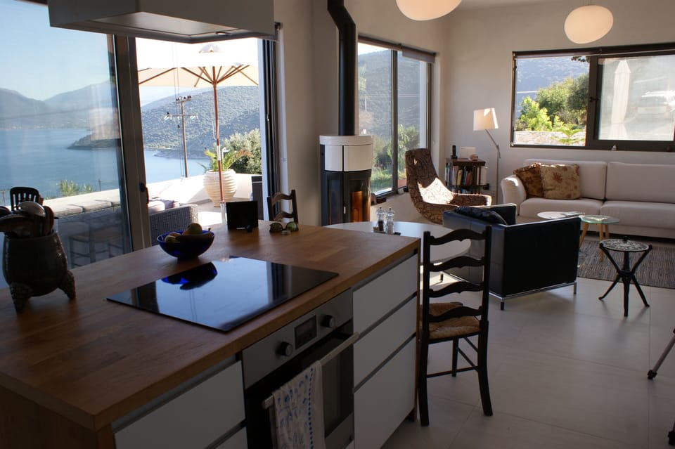 Sea view from kitchen across terrace