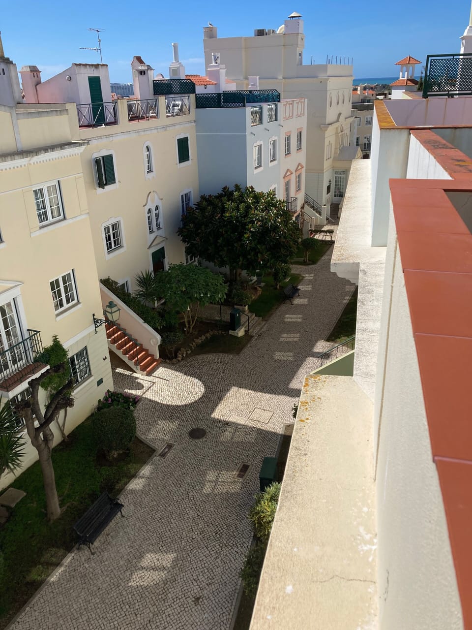Looking down from the roof terrace