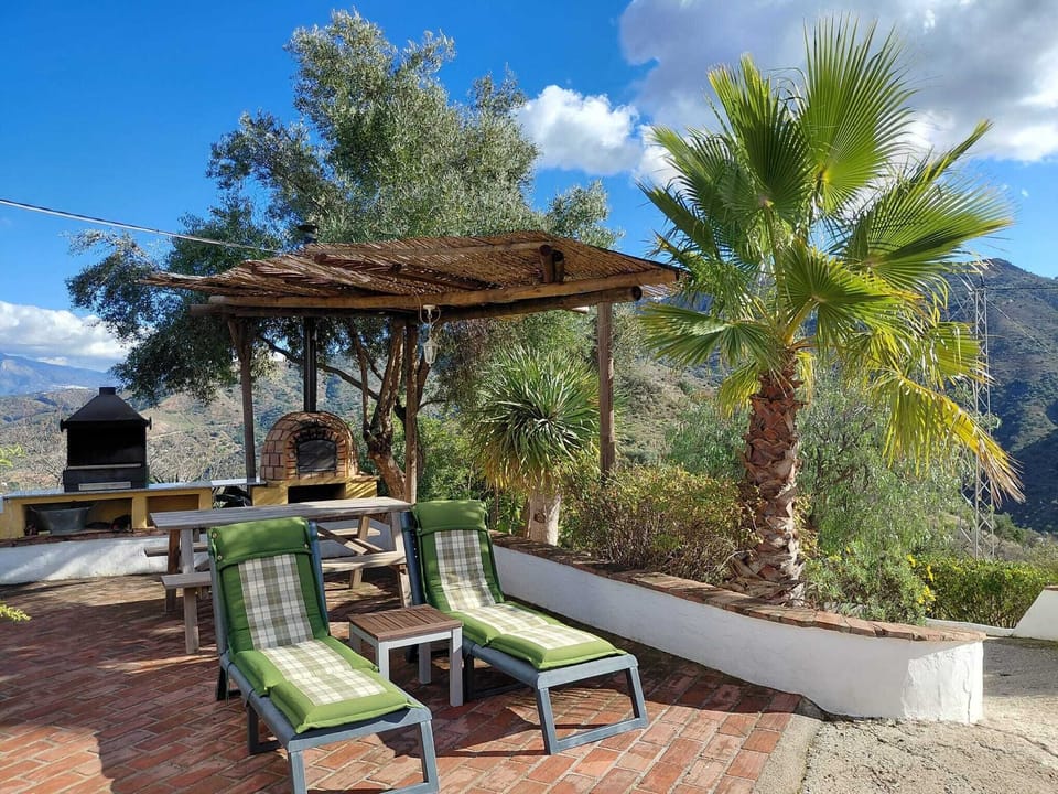 Sun loungers, outdoor table, bbq and pizza oven 
