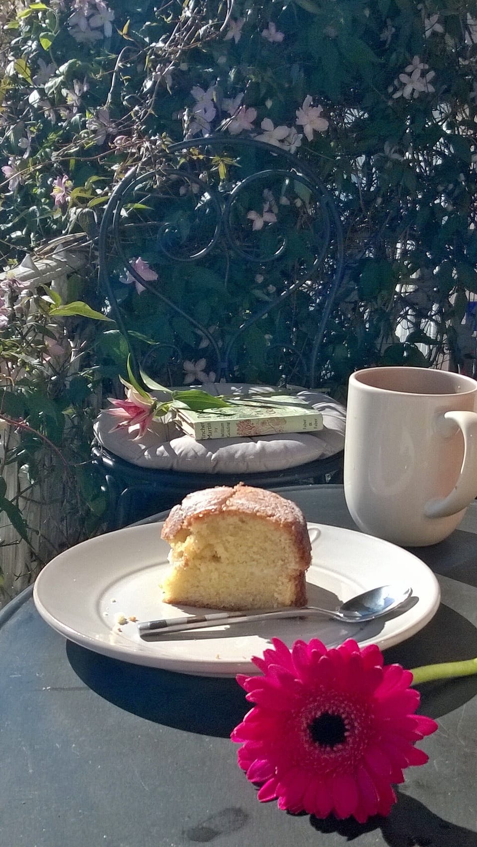 Lazy days-Home baked cake on the balcony