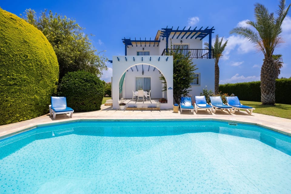 Tasteful morning tones of pool and property