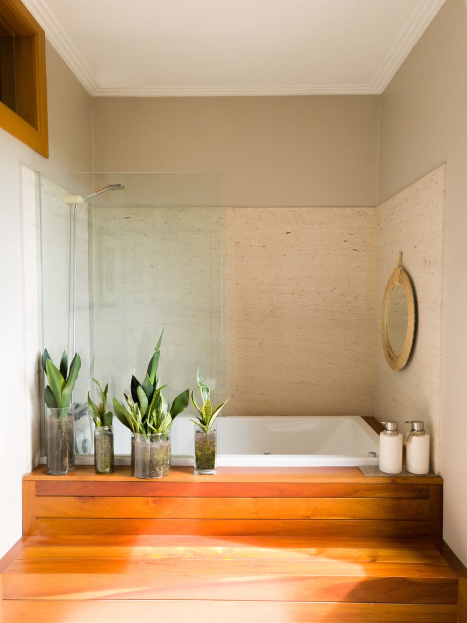 Bathroom of Lilac Suite With Hot Tub Bath Window with Pool View