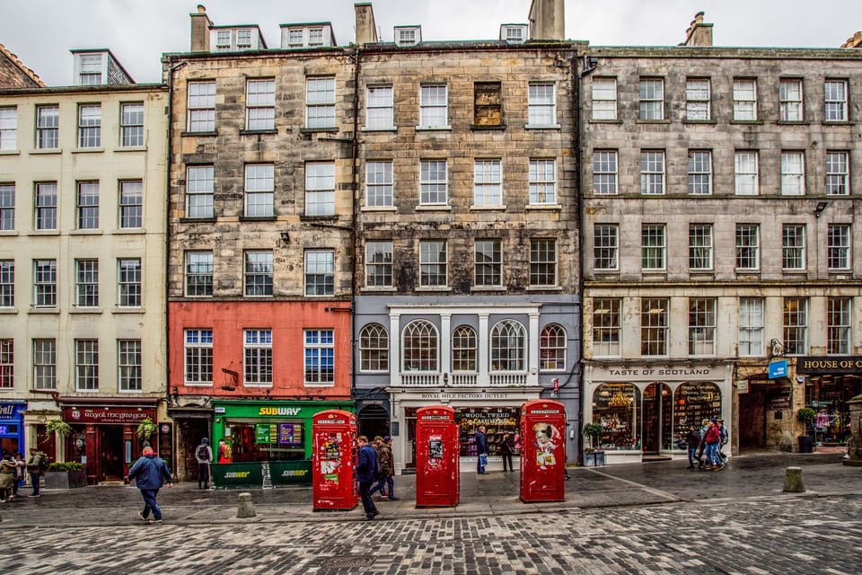 External on the Royal Mile just above the three red telephone boxes