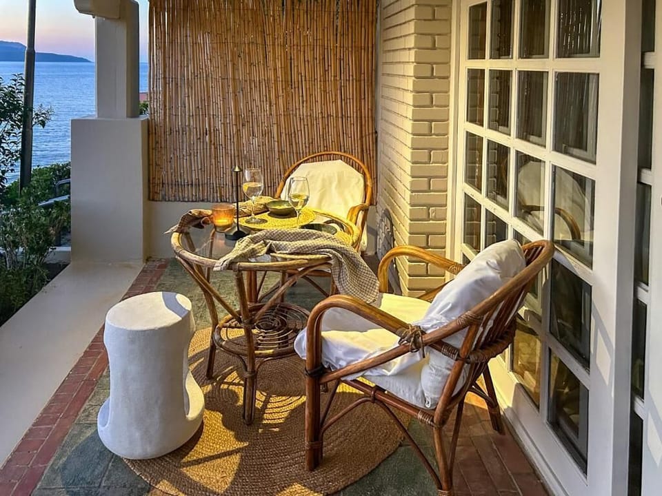 Charming outdoor seating nook for morning coffee