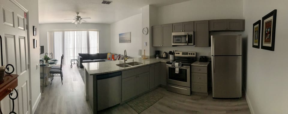 Panorama of open plan downstairs - all new flooring (2019)