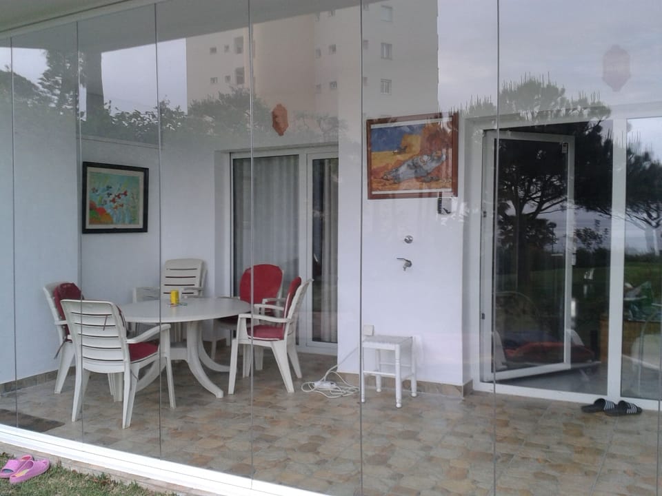terrace with  glass curtains closed