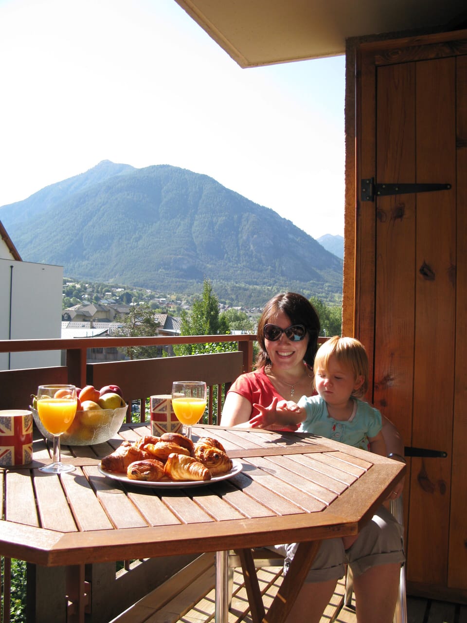 Breakfast on the balcony in summer