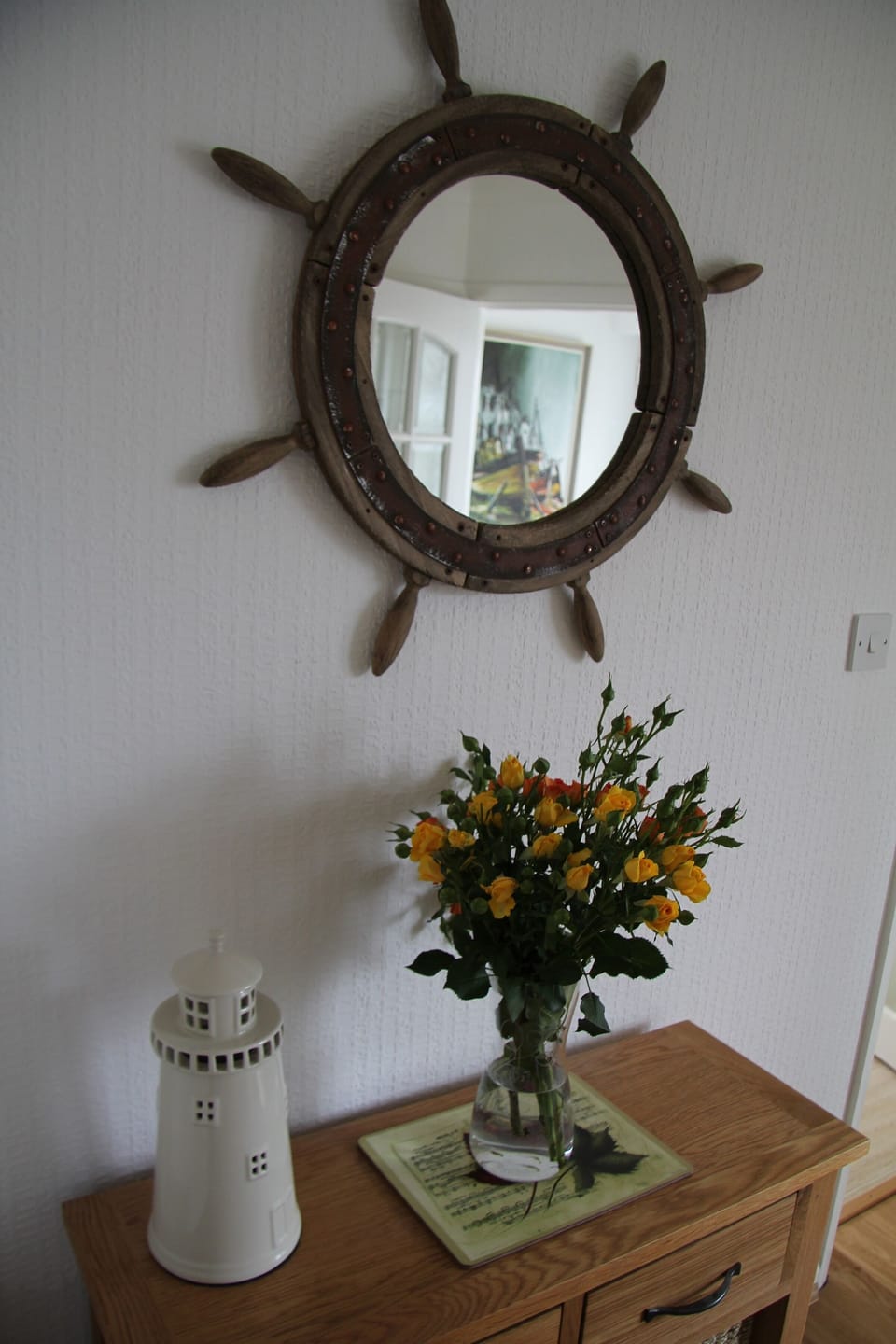 Entrance hall 'ship's wheel' mirror