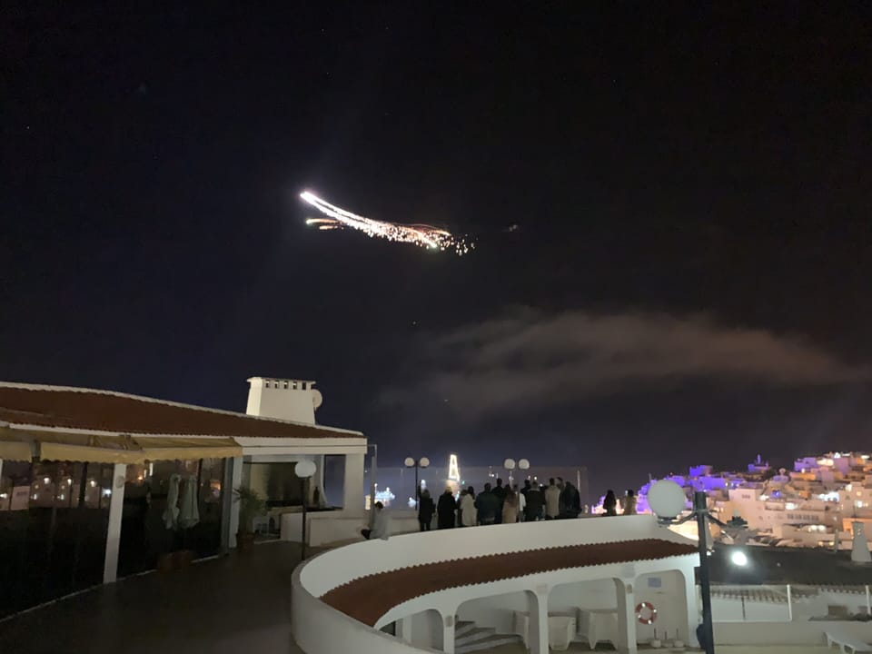 Santa flying past from the balcony 