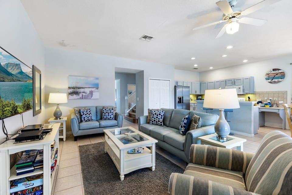 Our beautiful living room, with leather sofas.