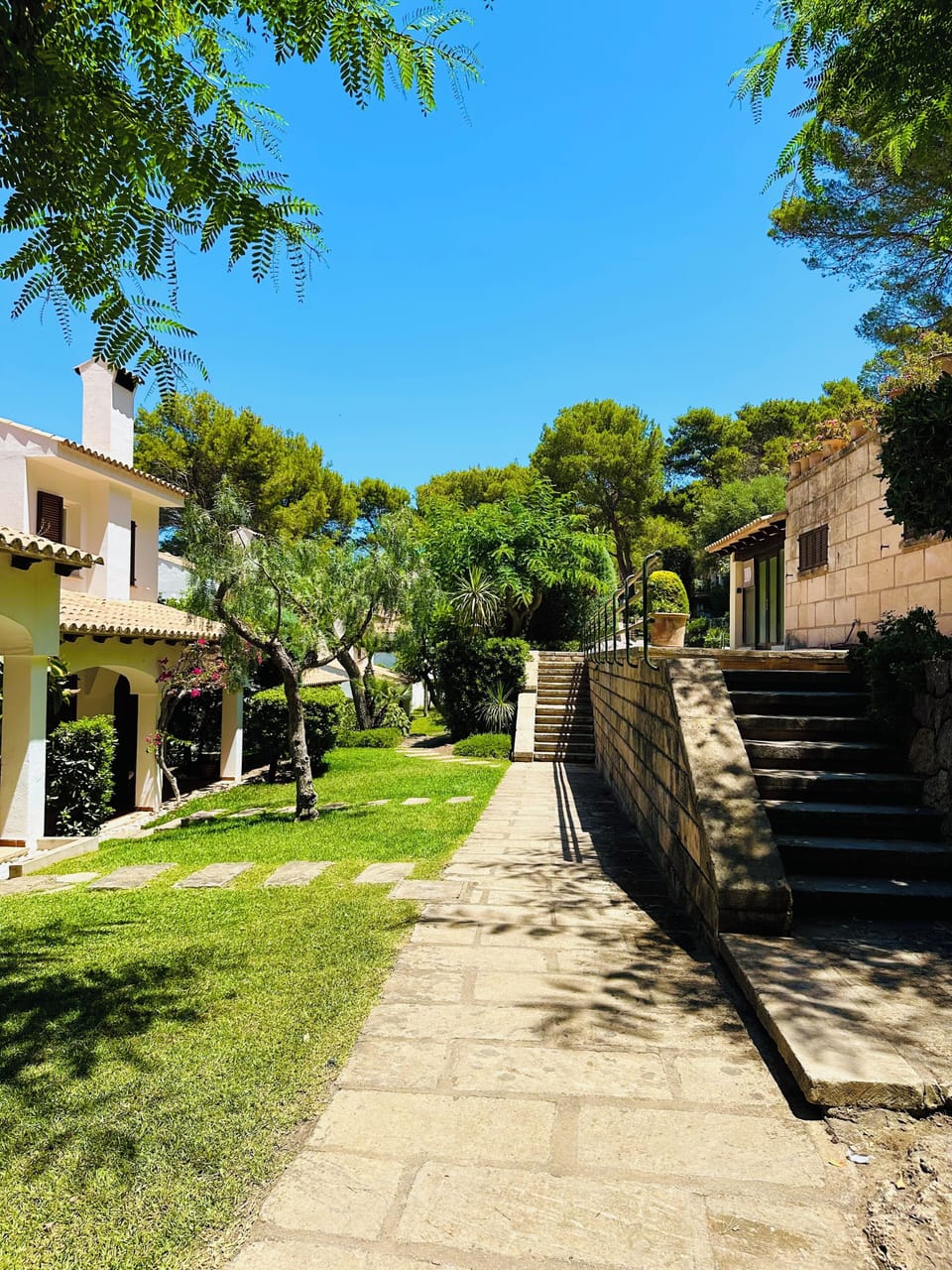 View as you enter Can Botana.  The property on the left and steps to the pool.