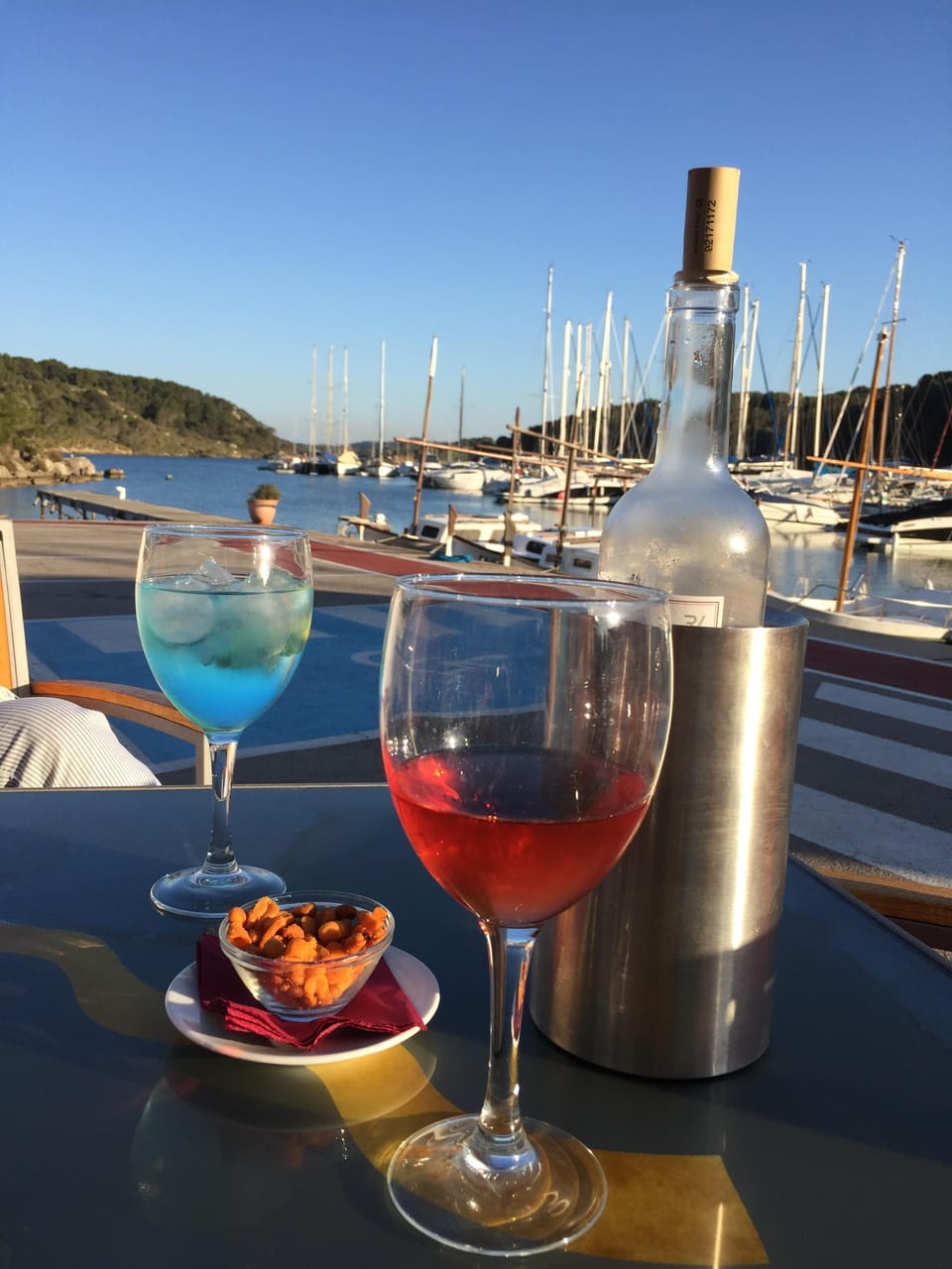 The port bar is a short walk away.  The G&T's are a blue as the sea.
