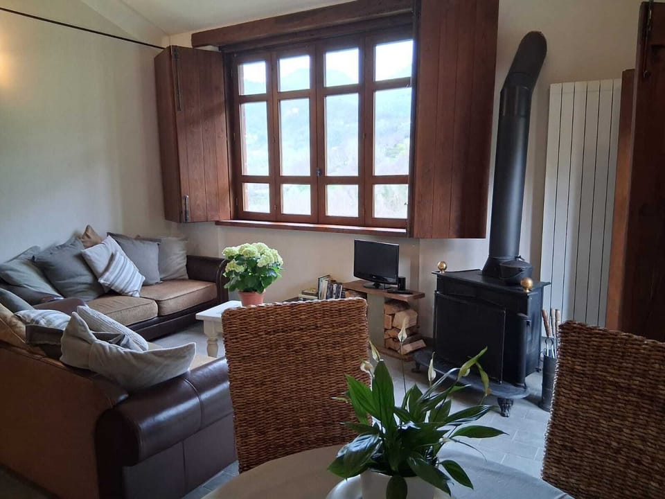 Living room with log burner