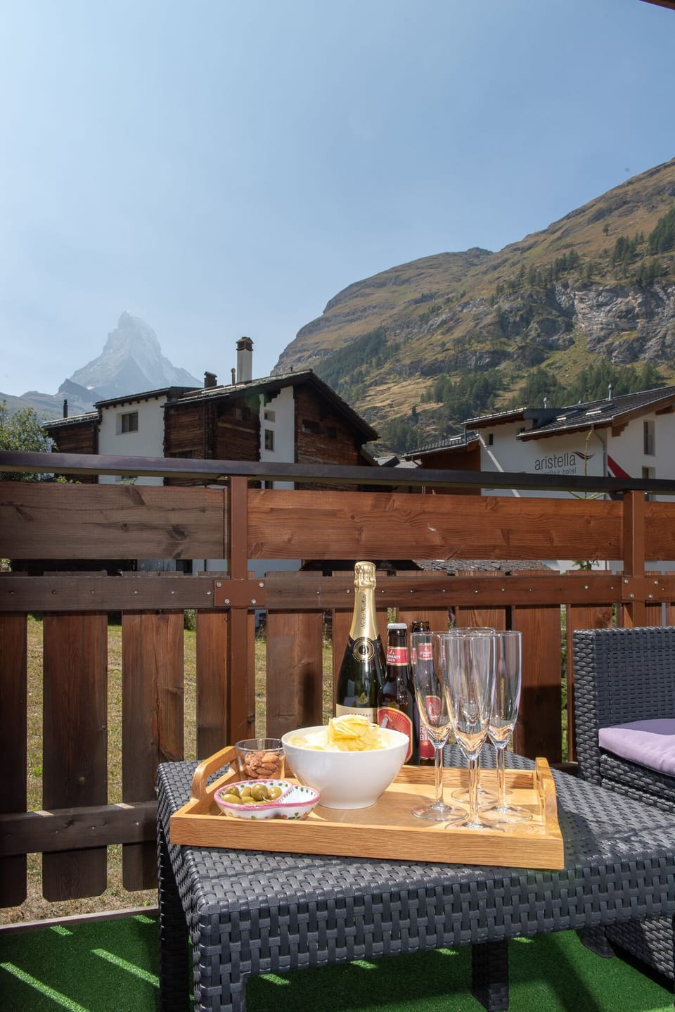 Drinks on the balcony with the Matterhorn - what better way to end the day?
