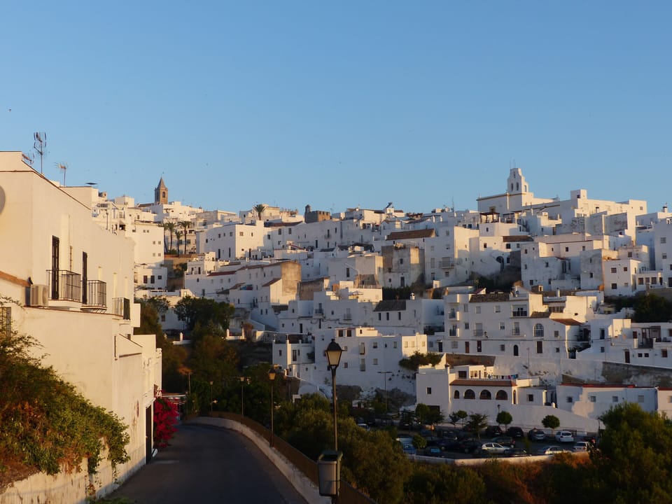 View of old town with traditional, white-walled houses