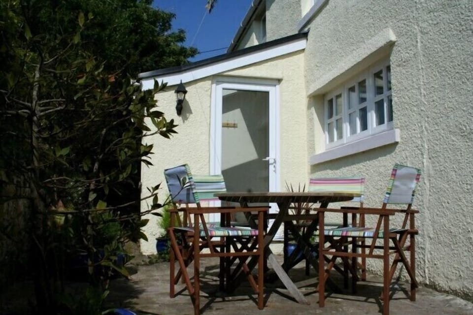 The patio outside the door