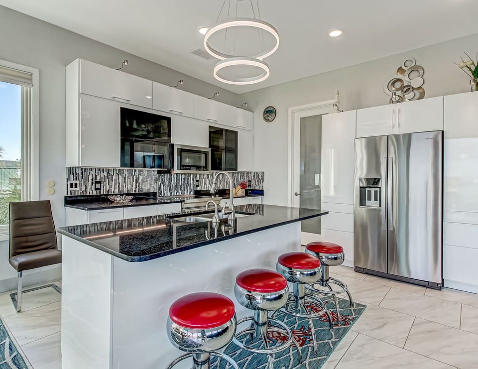 The kitchen is stocked with everything needed to make a great meal at home.
