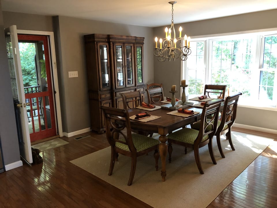 Open dining room with seating for 8.