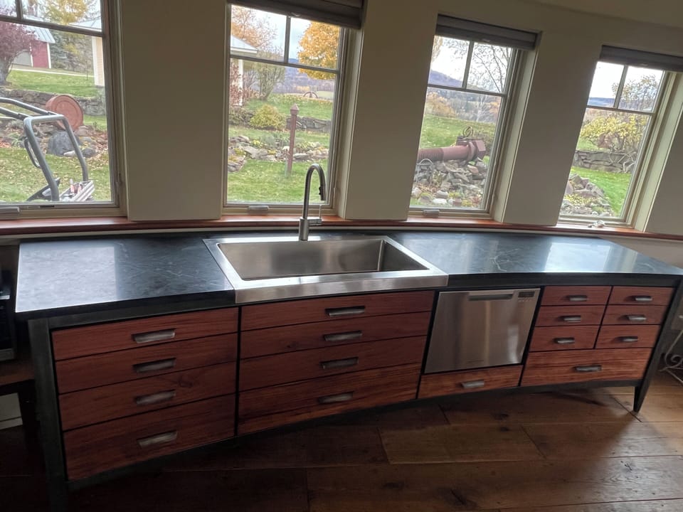 New curved cabinet on the front wall! 