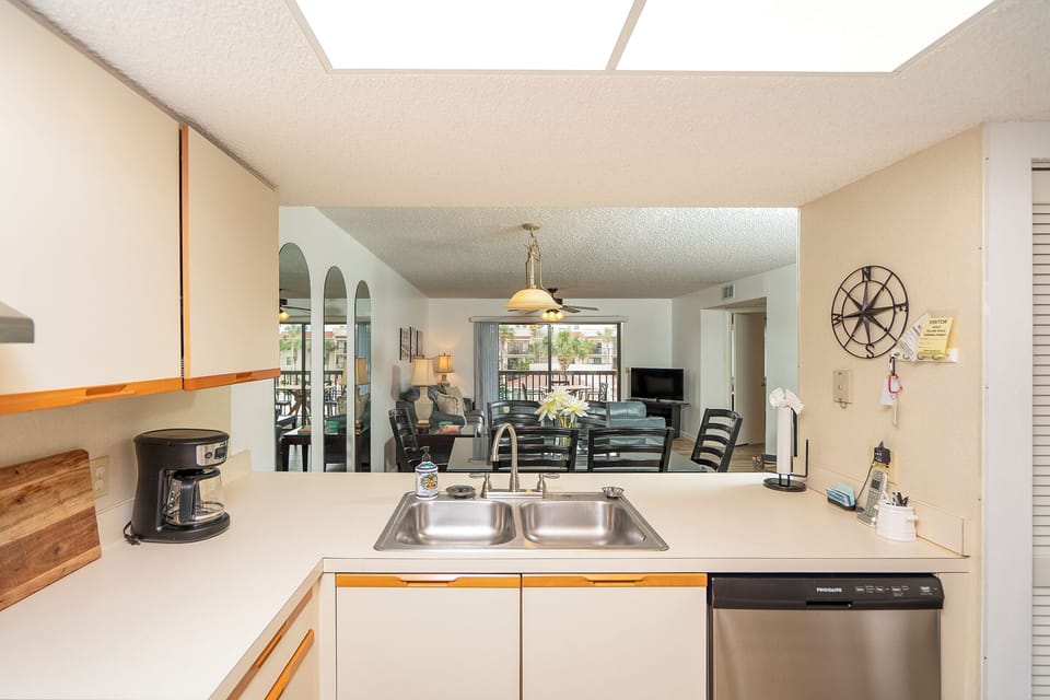 View from the kitchen into the main living area.