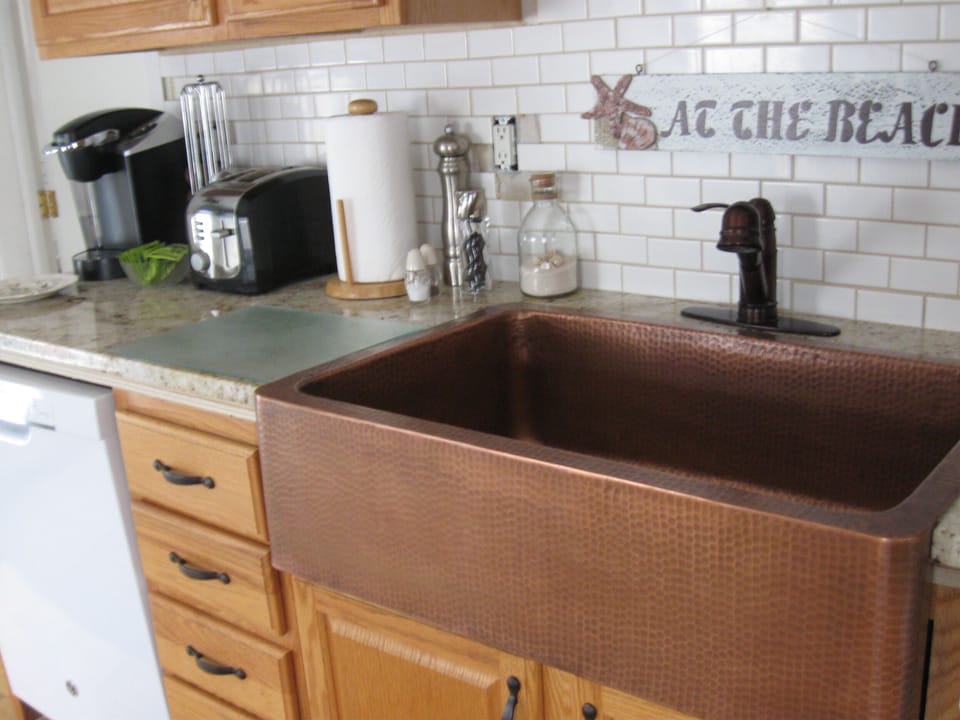 Love my copper farmer's sink.. (new addition, tile work will be completed)
