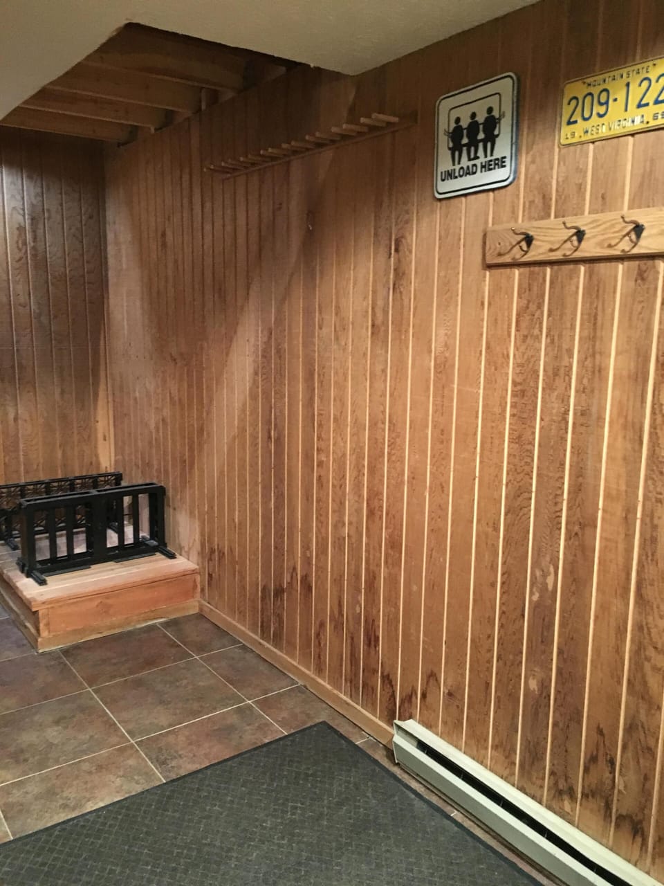 ski/gear storage area in basement/entry level