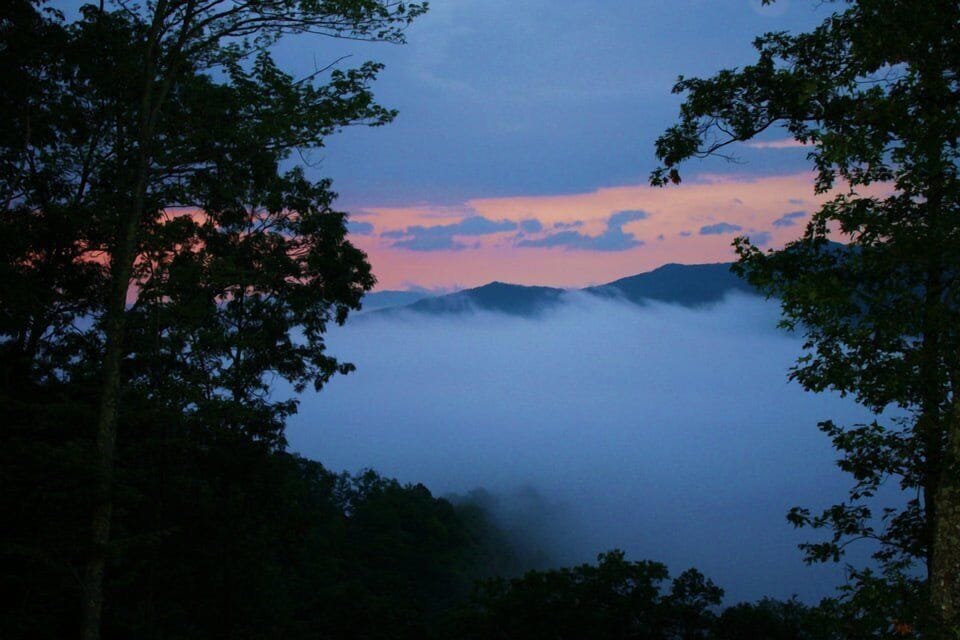 View from the porch that spans the length of the home of the Great Smokies