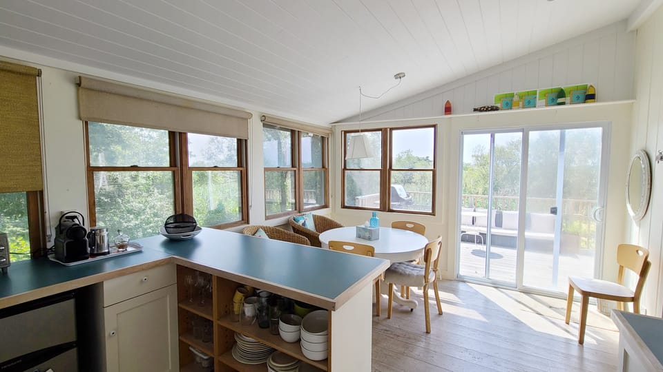 Kitchen is open and bright
