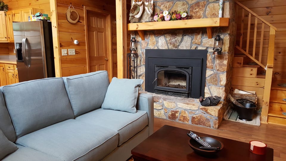 Field stone fireplace