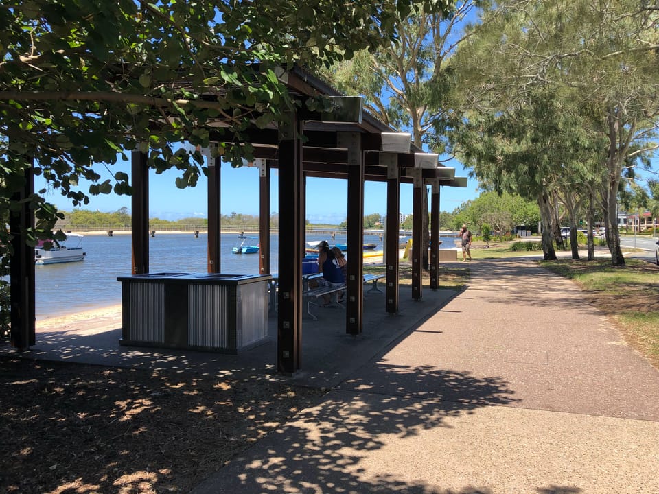 Beautiful shady BBQ and picnic areas along the rivers edge