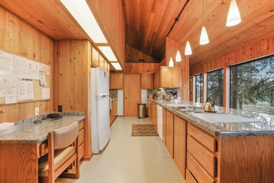 Large kitchen with lots of counter space and storage.